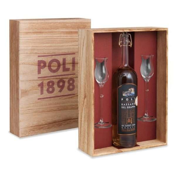 Poli Grappa Bassano 24 Carati Oro Confezione Legno 2 bicchieri